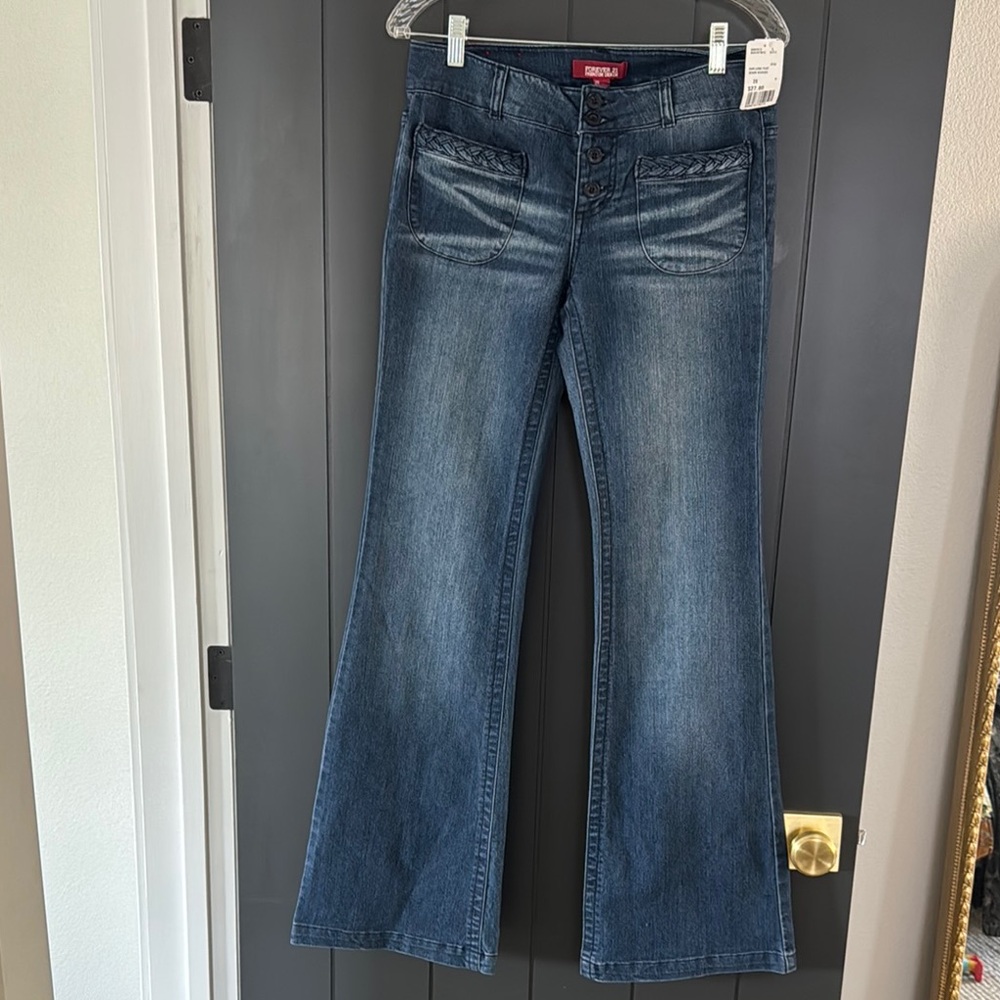 Forever 21 Blue Flare Wide Leg Jeans